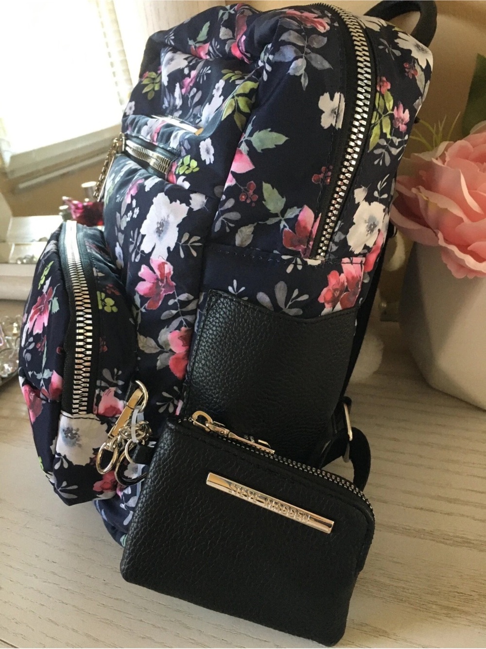 Steve Madden Floral Mini Backpack Black